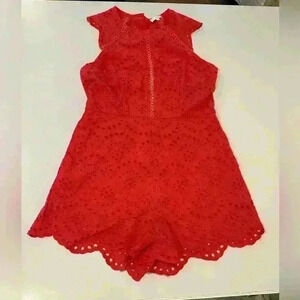 tea & cup Red Eyelet Romper Size Large